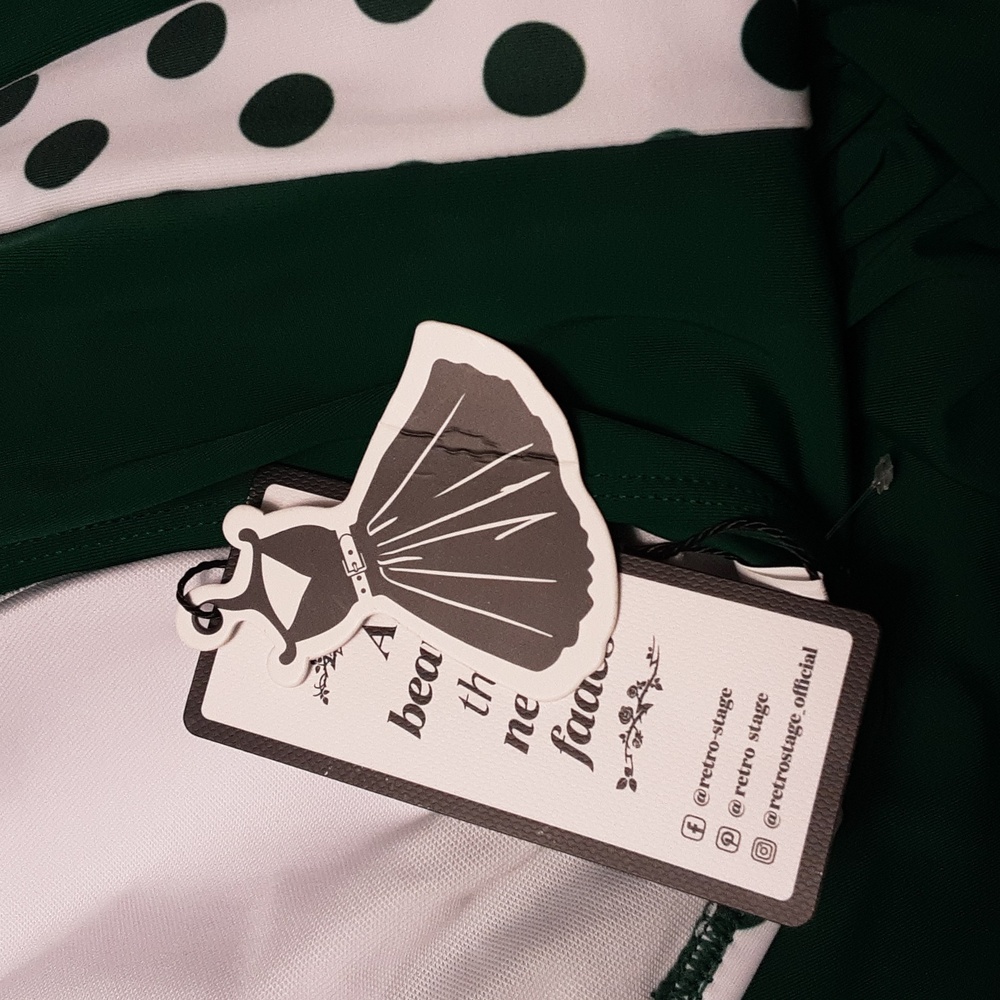 RETRO STAGE Elegant Green Polka Dot One-Piece Swimsuit Size XL. - Picture 8 of 8